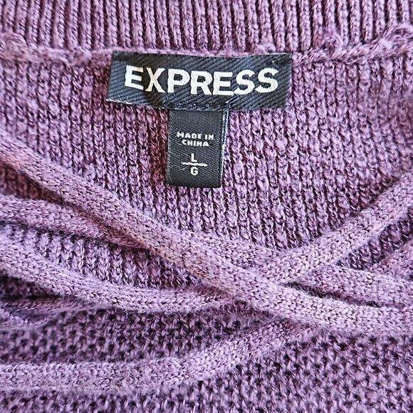 Express Purple Lace Front Cold Shoulder Knit Long Sleeve Sweater Sz L - Picture 7 of 9